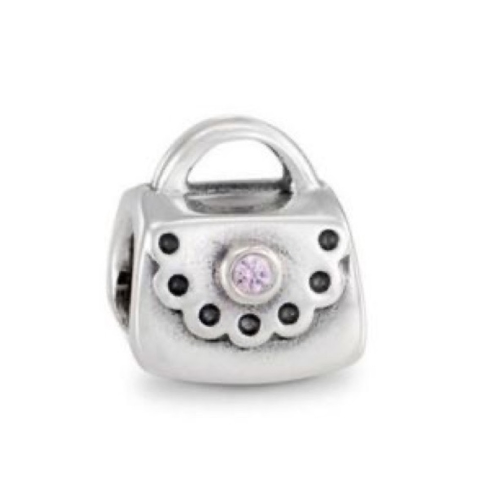 Pandora Retired Purse 👛 Sterling Silver Charm with Pink CZ Stone Embellishment